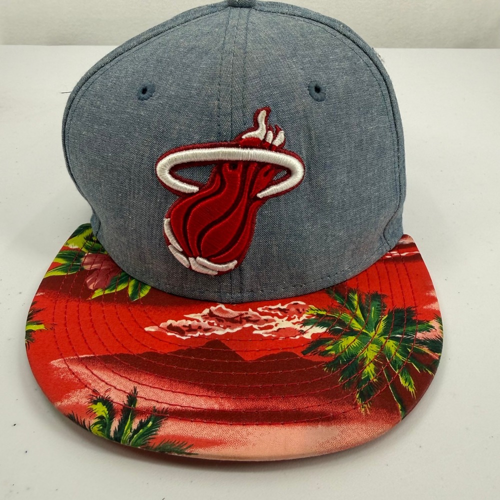 New Era‎ 9FIFTY Miami Heat Hat Chambray Tropical Palm Tree Snapback HWC Blue Red